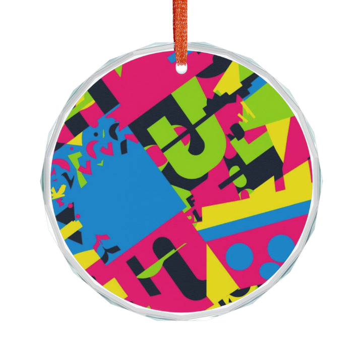 Crystal Glass Ornament – Bold Geometric Neon Art, Round or Heart Shape