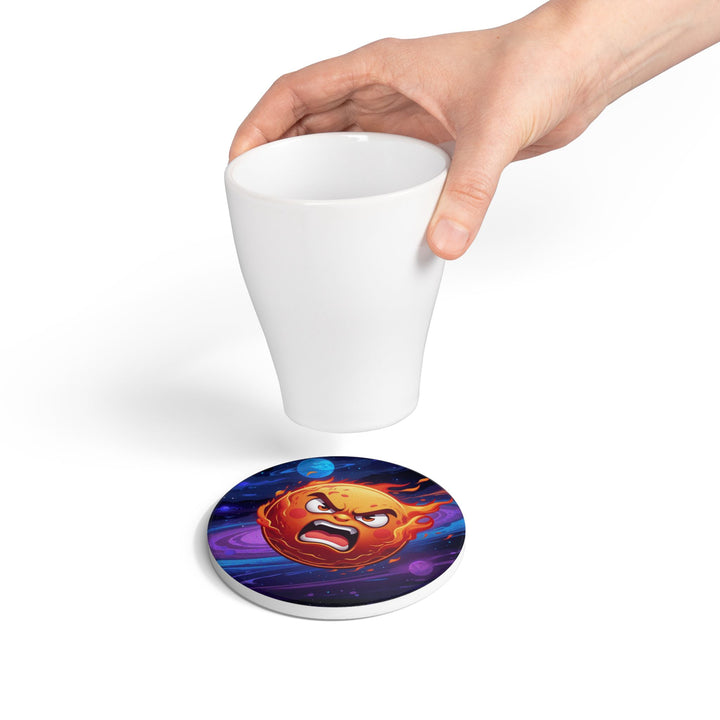 Fiery Cosmic Sun Ceramic Coaster – Bold Space Art, Durable & Stylish
