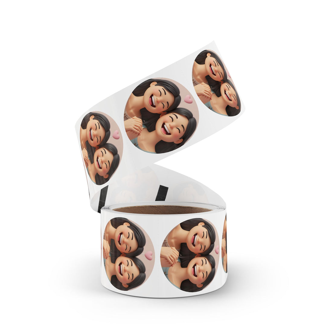 Joyful Friends 3D Cartoon Round Sticker Label Rolls – Durable & Stylish