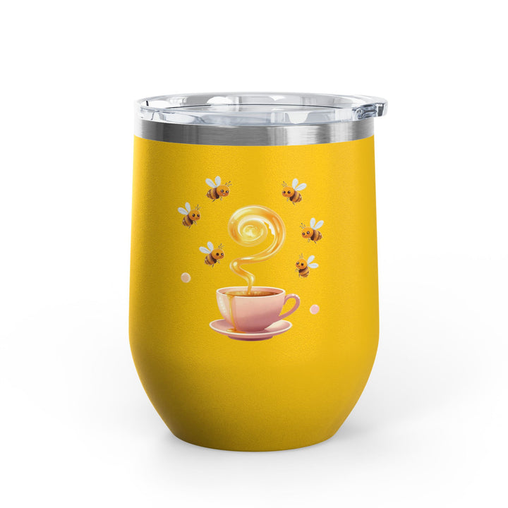 Bee Happy 12oz Stainless Steel Wine Tumbler – Cute Honeybee Pastel Design