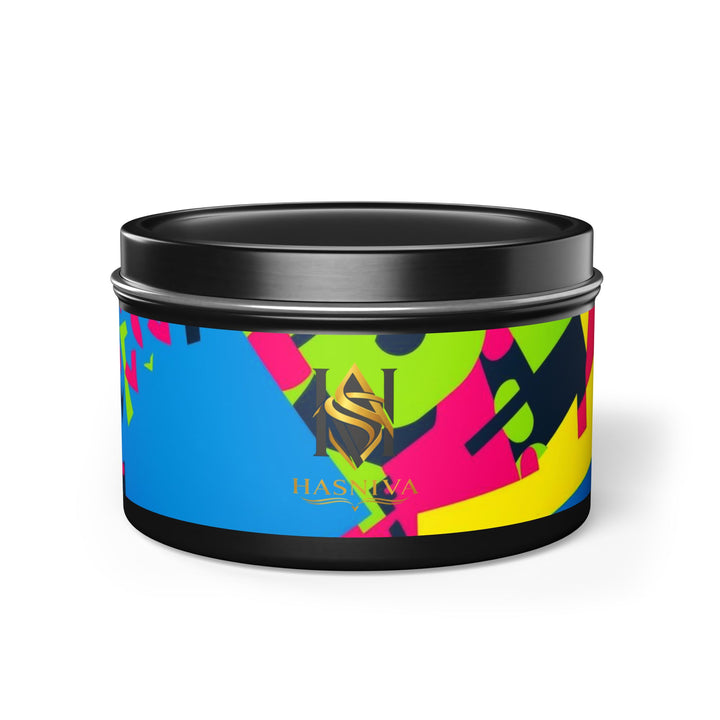 Custom Hand-Poured Tin Candles – Bold Abstract Neon Design, Eco-Friendly