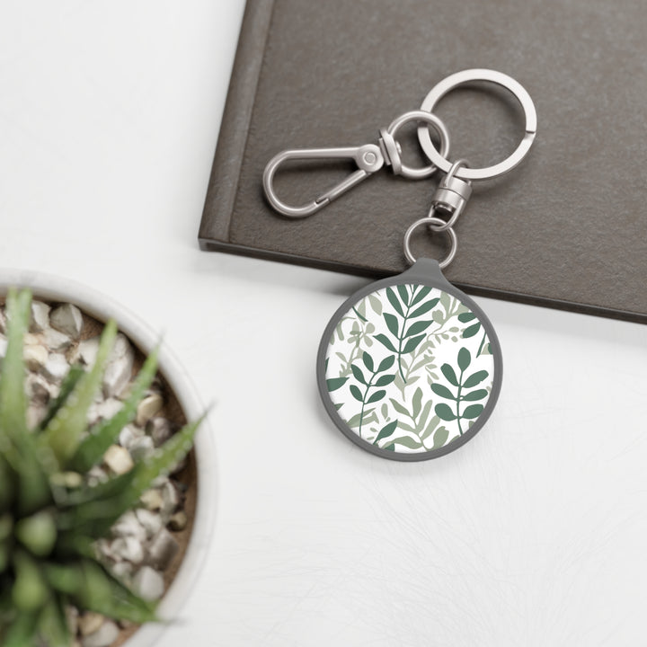 Custom Botanical Keyring Tag – Modern Green Leafy Acrylic Key Ring Accessory