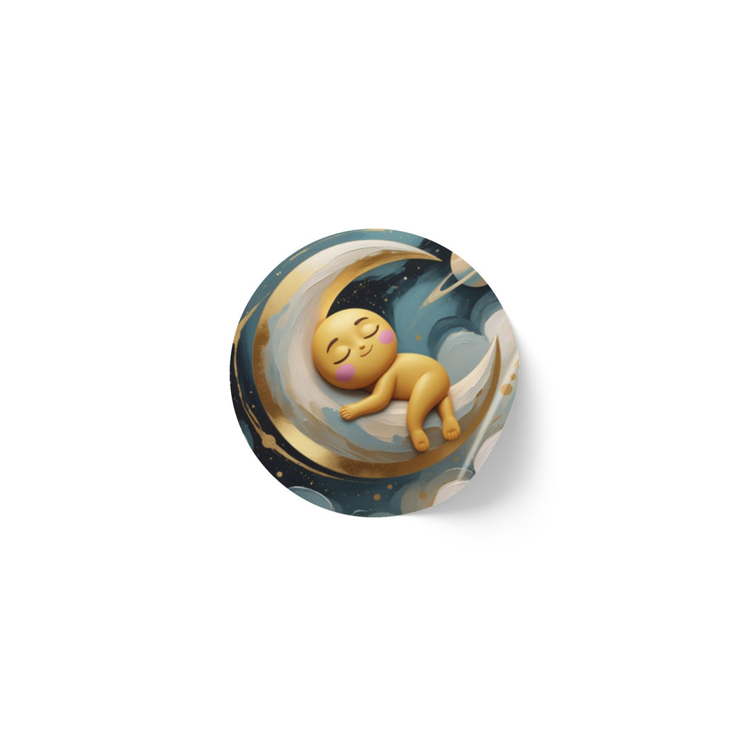 Celestial Baby Moon Round Sticker Label Rolls – Durable, Cute & Glossy