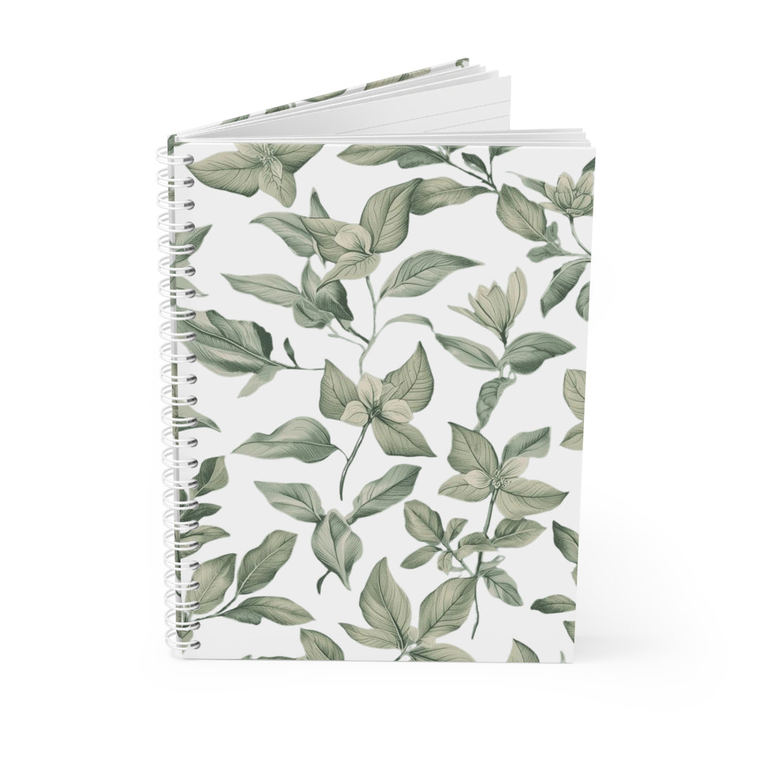 Custom Botanical Spiral Notebook – Elegant Green Leaf & Floral Design