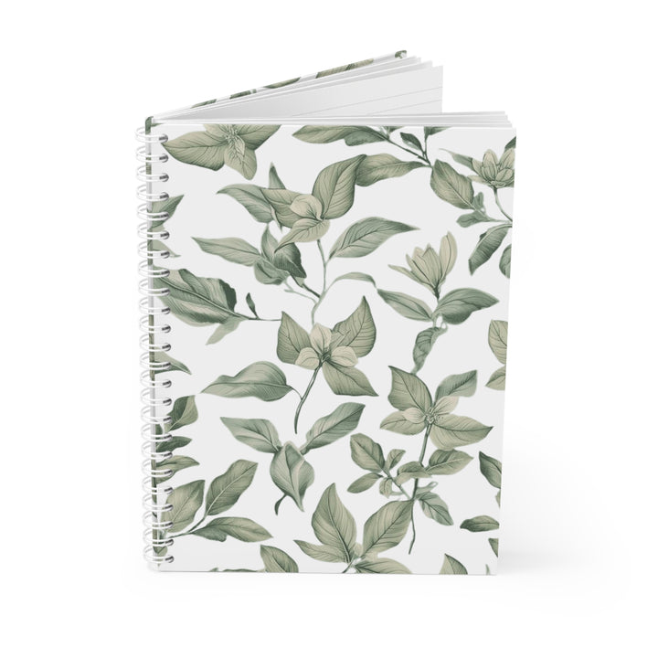 Custom Botanical Spiral Notebook – Elegant Green Leaf & Floral Design