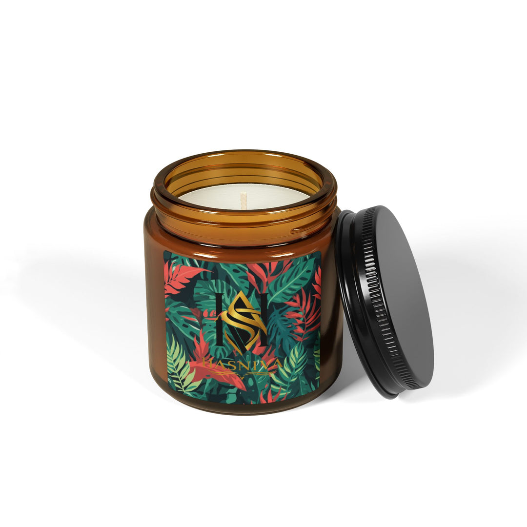 Amber Jar Scented Soy Candle – Tropical Leaf Luxe, 4oz/9oz, Eco Chic