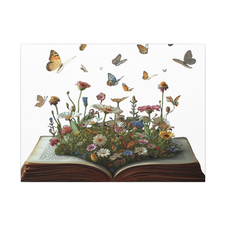 Magical Pop-Up Book Matte Canvas – Whimsical Wildflowers & Butterflies Art