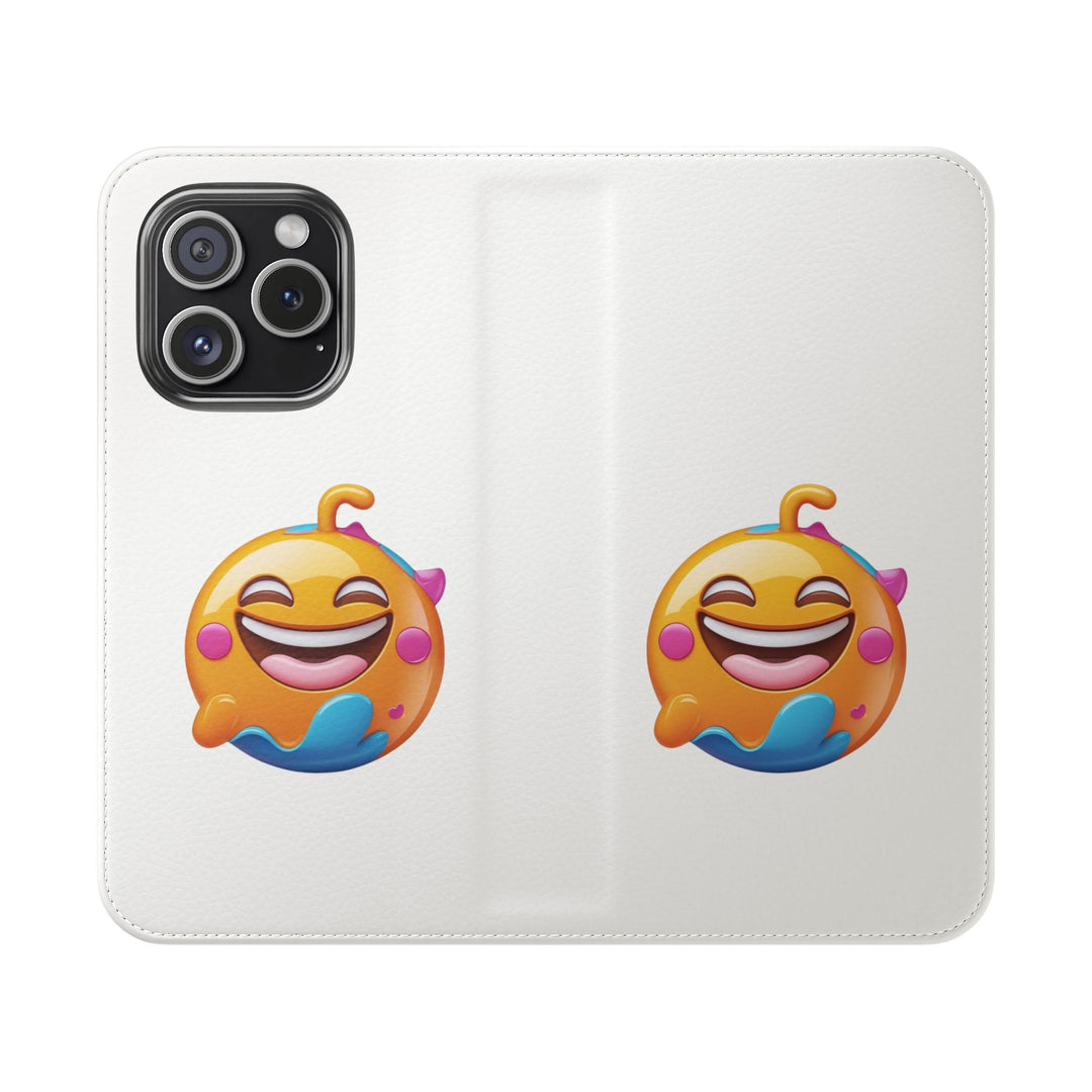 Emoji Joy Premium Flip Case – Fun Vegan Leather Wallet Stand Cover