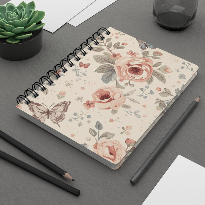 Spiral Bound Floral Journal – Vintage Roses, Pastel Butterflies, Customizable