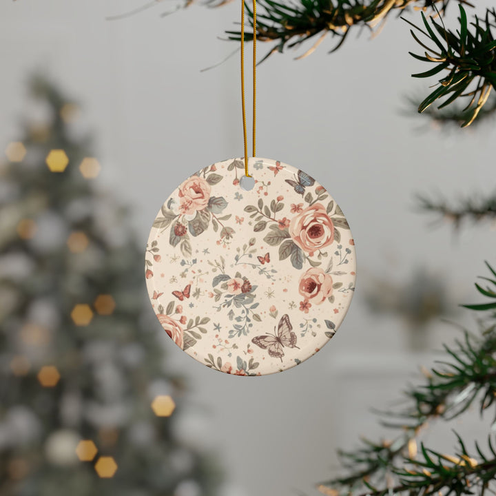 Custom Floral Double-Sided Ceramic Ornaments – Vintage Roses, Set of 1-10