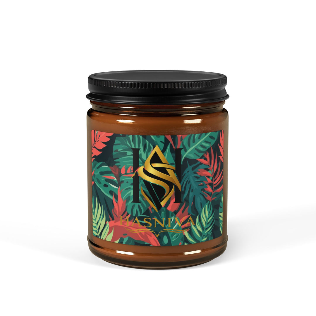 Amber Jar Scented Soy Candle – Tropical Leaf Luxe, 4oz/9oz, Eco Chic