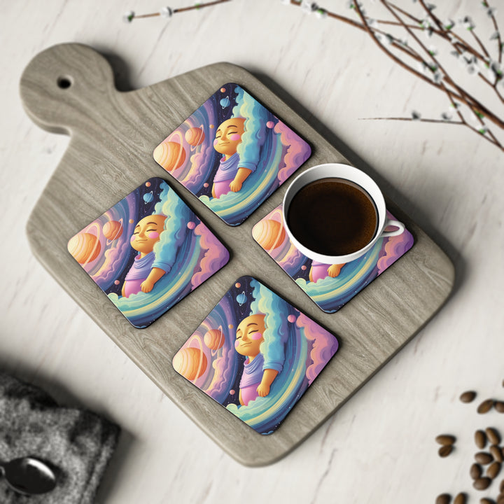 Cosmic Dream Baby Coasters – Pastel Galaxy Nursery Decor, 4-Pack