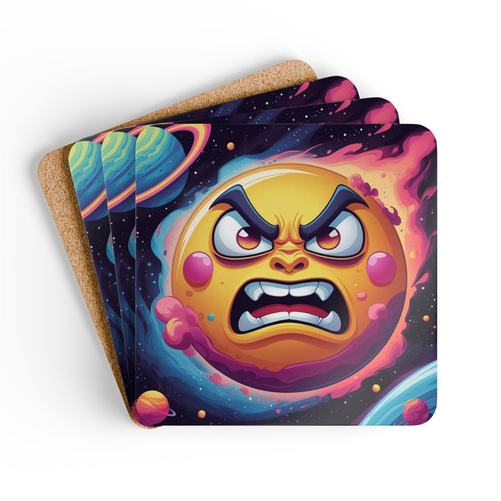 Angry Sun Space Corkwood Coaster Set – Fun Cosmic Decor, Eco & Stylish!