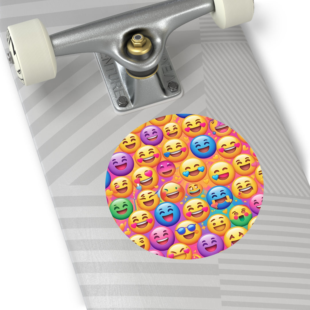 Custom Round Vinyl Stickers – Vibrant Emoji Smiley Faces, Waterproof Fun