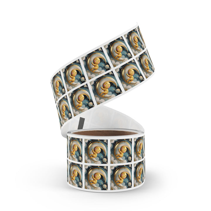 Celestial Baby Moon Square Sticker Rolls – Cute Nursery Labels, Custom Sizes