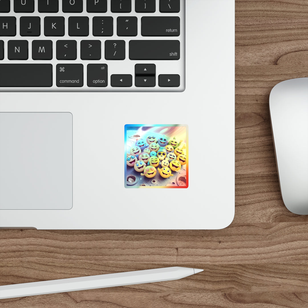 Holographic Die-Cut Emoji Cosmic Sticker – Vibrant, Retro, Fun & Durable!