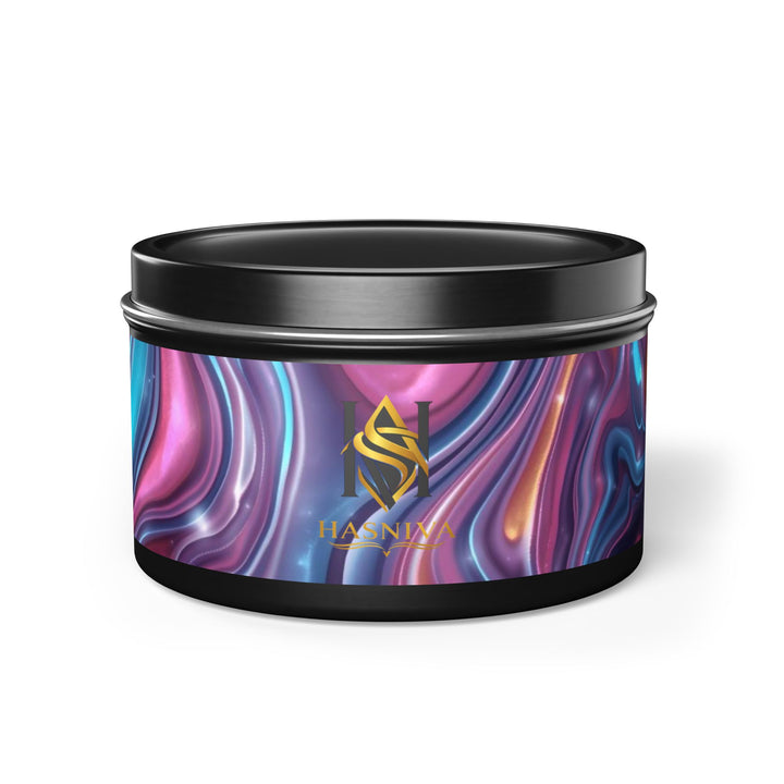 Handcrafted Iridescent Tin Candle – Luxe Soy, Custom Swirl Design, Gift-Ready