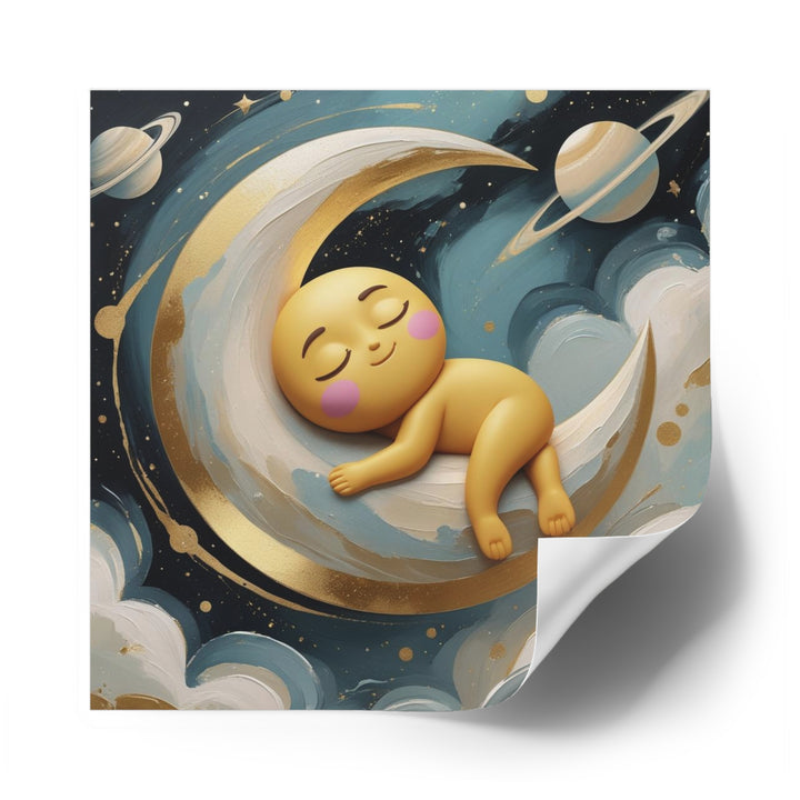 Whimsical Celestial Square Laminate Sticker – Cute Baby Moon & Stars Design