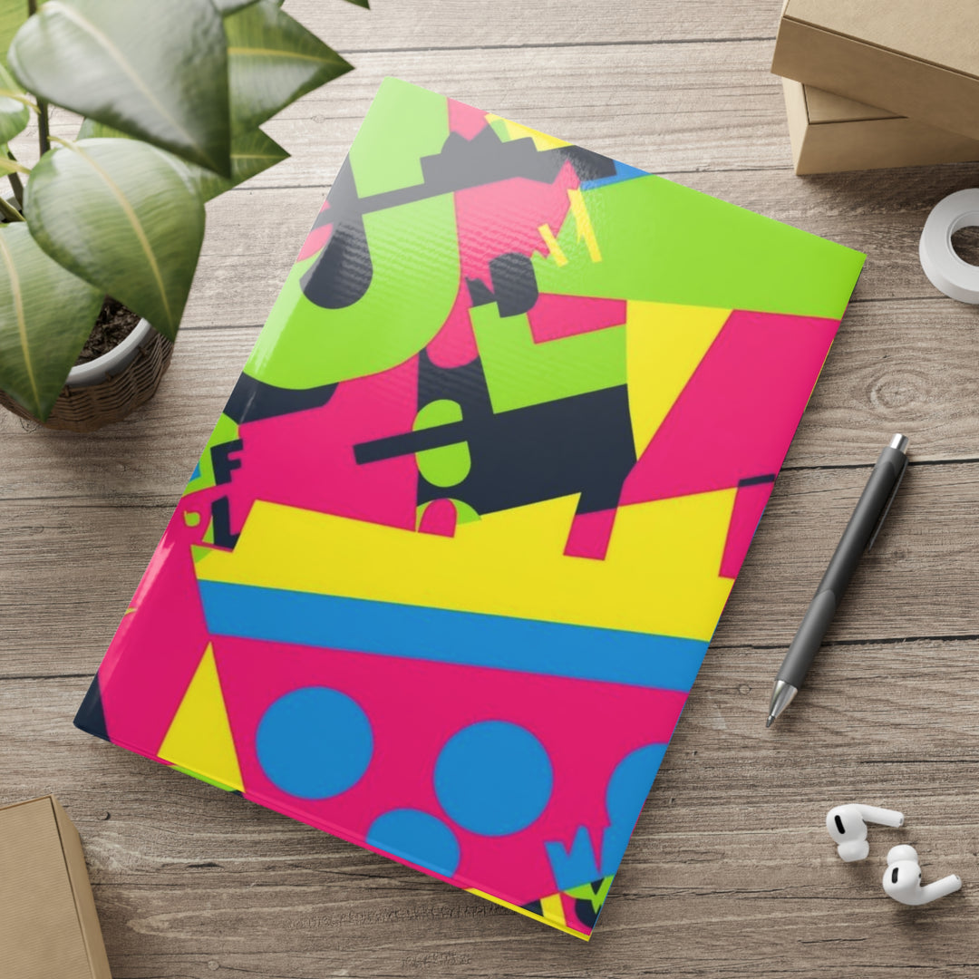 Hardcover Puffy Notebook – Neon Geometric Luxe, Customizable, A4/A5/B5
