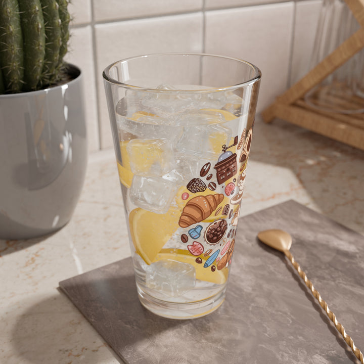 16oz Mixing Glass – Cute Coffee & Dessert Design | Premium Barware Essential