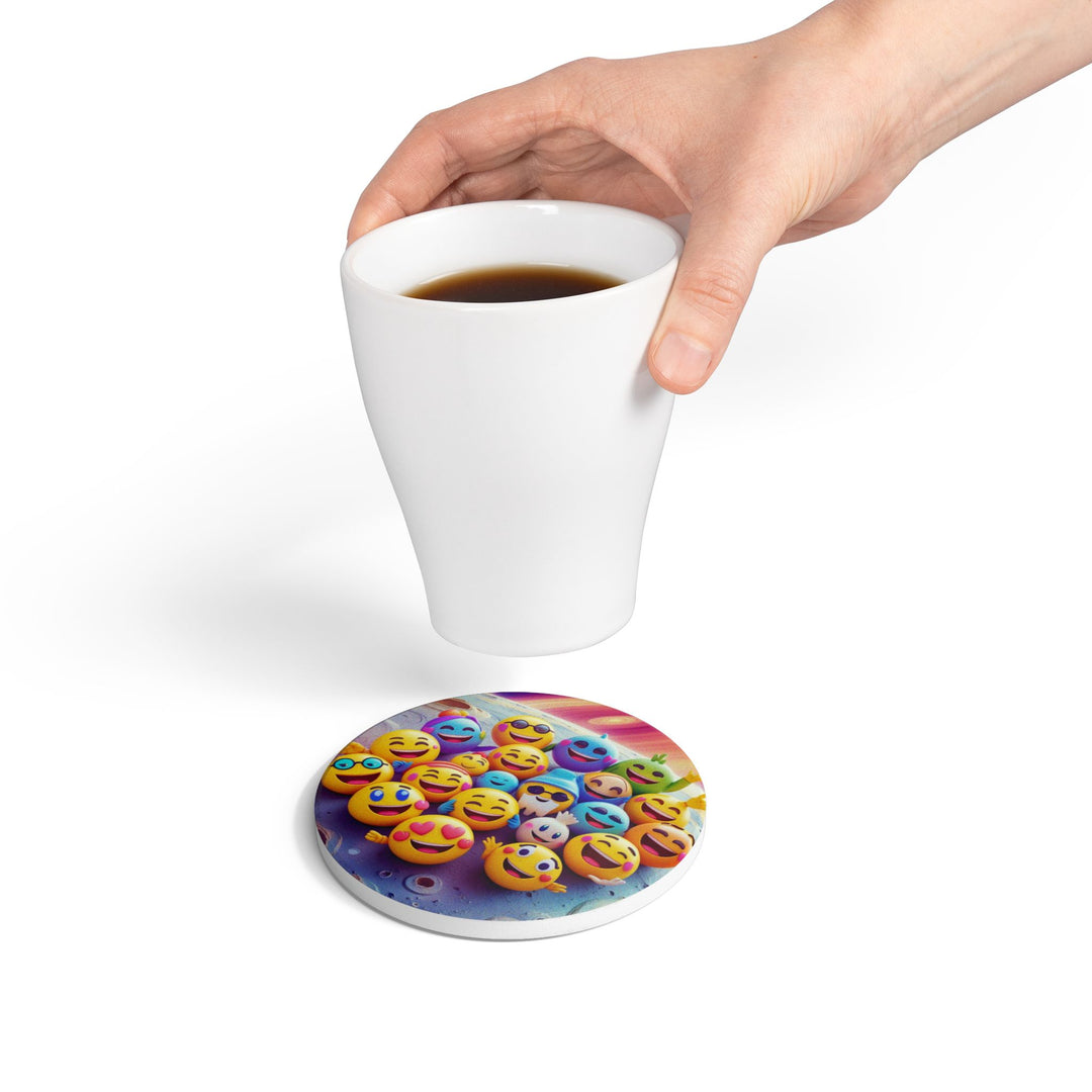 Playful Emoji Space Ceramic Coaster – Fun, Durable, Artistic Table Protection