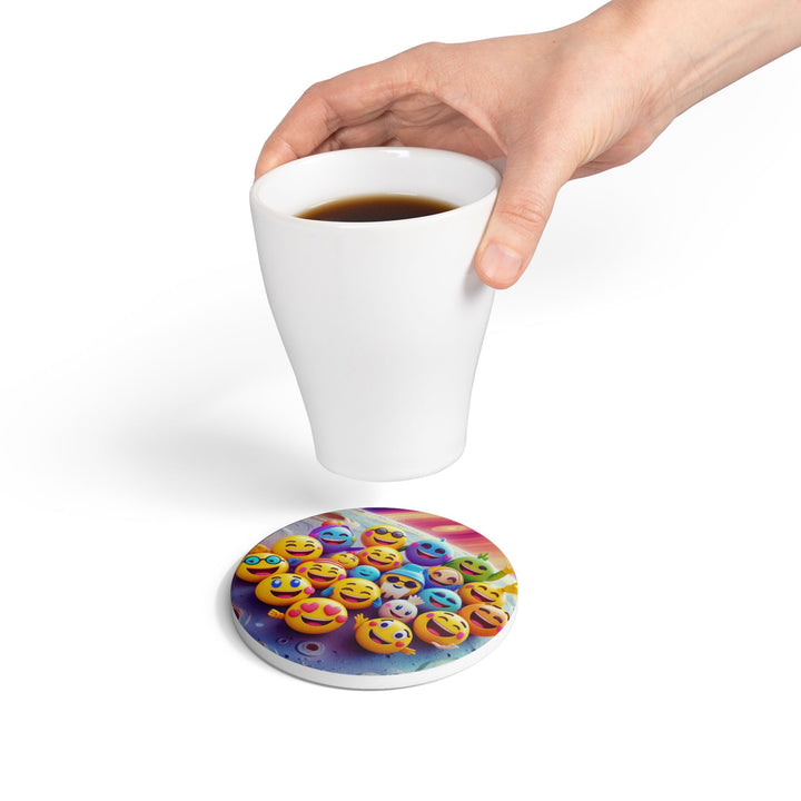 Playful Emoji Space Ceramic Coaster – Fun, Durable, Artistic Table Protection