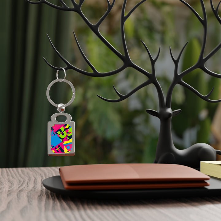 Custom Rectangle Photo Keyring – Bold Geometric Neon Abstract Design