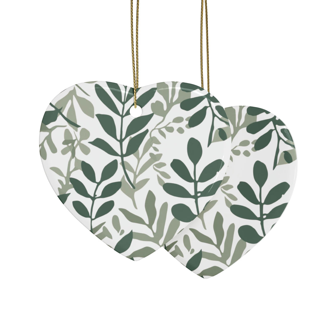 Personalized Ceramic Ornaments – Modern Botanical Leafy Green Design (1–20pcs)