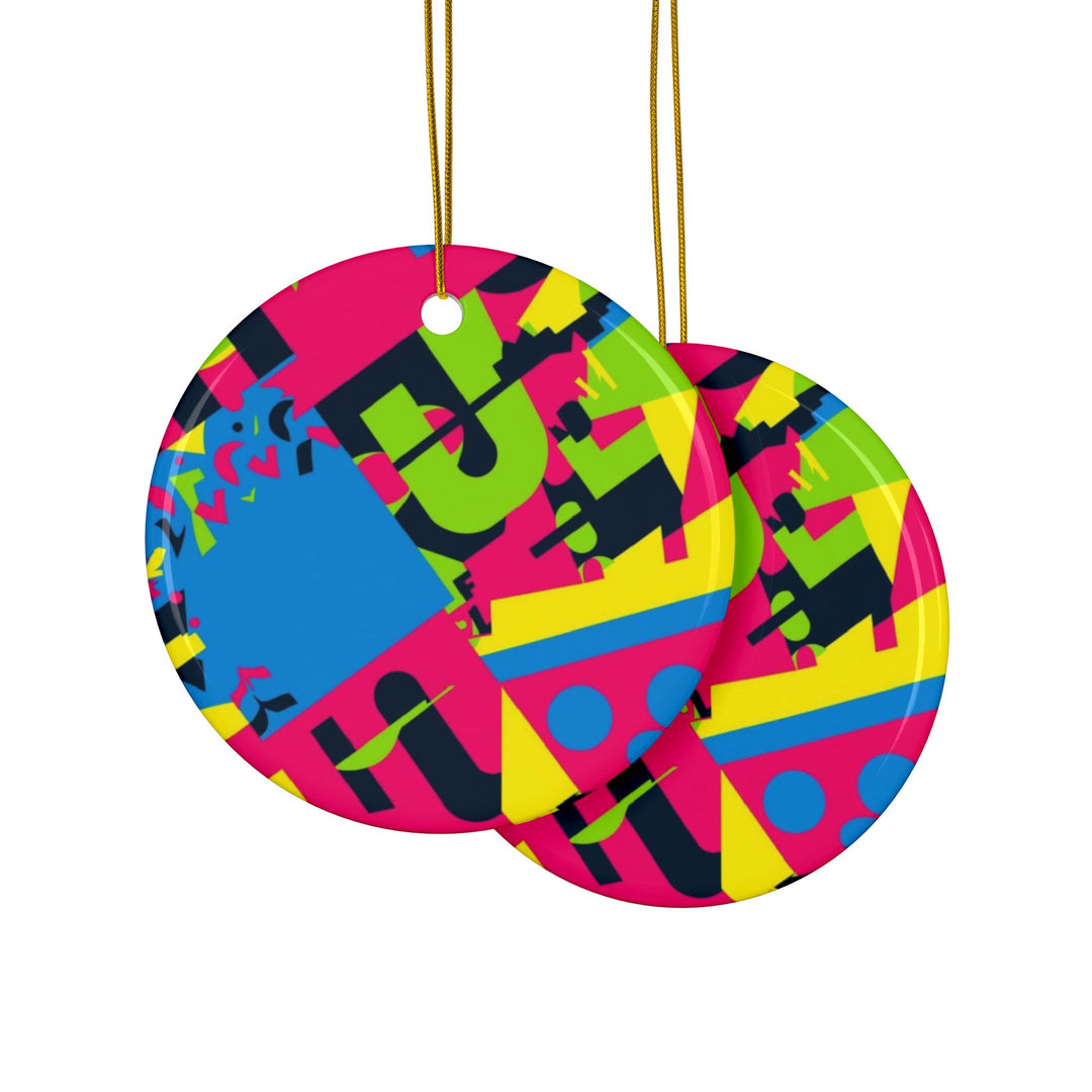 Custom Neon Geometric Ceramic Ornaments – Double-Sided, Modern & Gift-Ready