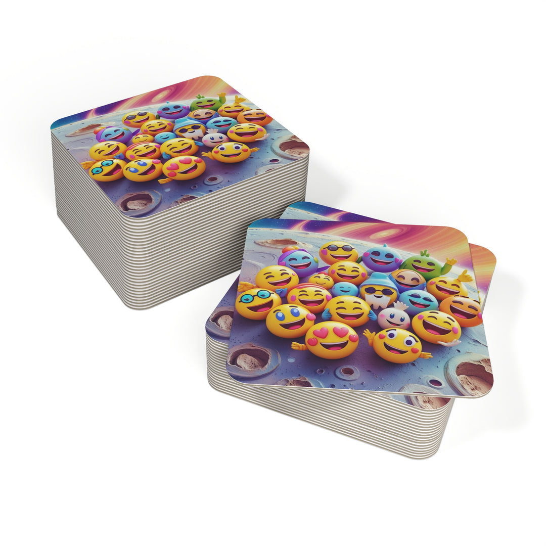 Emoji Space Party Square Coasters – Fun, Premium Packs (50/100 pcs)