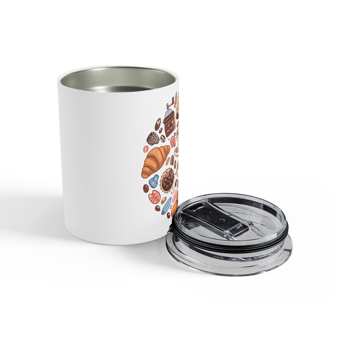 10oz Insulated Tumbler – Cute Coffee & Dessert Cartoon Bistro Design, Spill-Proof