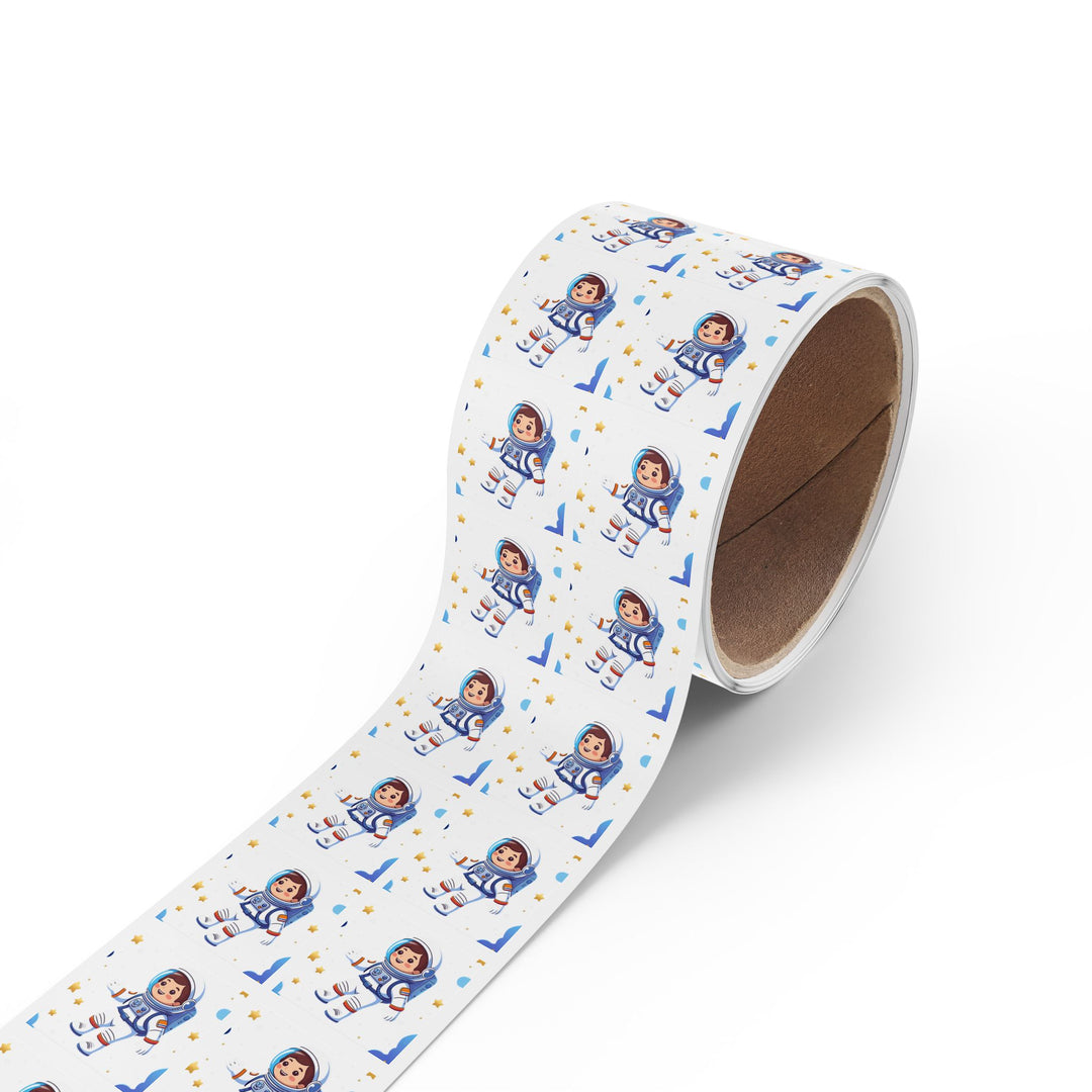Playful Space Astronaut Square Sticker Label Rolls – Custom, Durable & Fun