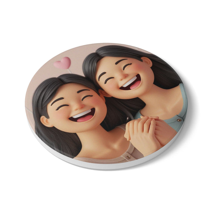 Chic 3D Cartoon Ceramic Coasters – Smiling Girls, Cute & Stylish Decor