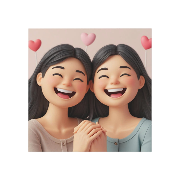 Personalized Square Magnet – Cute Cartoon Girls, Friendship, Custom Gift