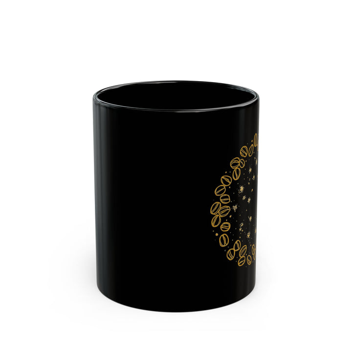 Modern Black Ceramic Mug – Hand-Drawn Coffee Beans & Gold Floral (11oz/15oz)