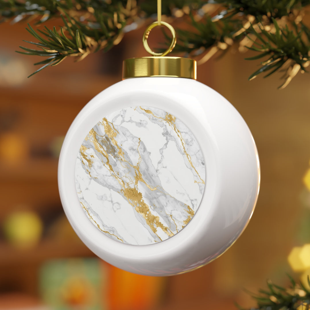 Personalized Marble & Gold Holiday Ornament – Elegant Custom Xmas Decor