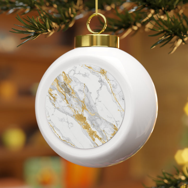 Personalized Marble & Gold Holiday Ornament – Elegant Custom Xmas Decor