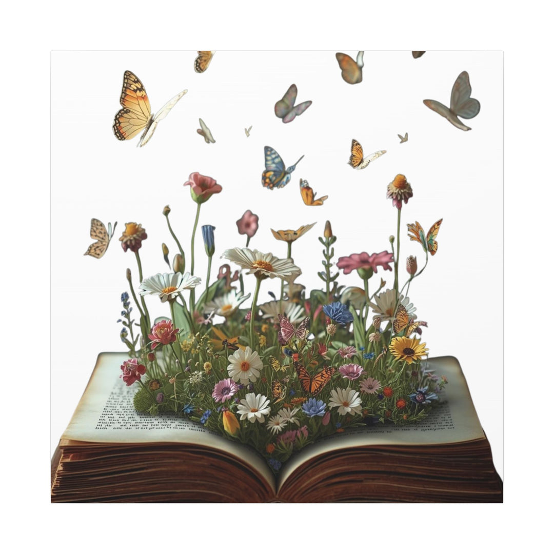 Magical Pop-Up Book Matte Canvas – Whimsical Wildflowers & Butterflies Art