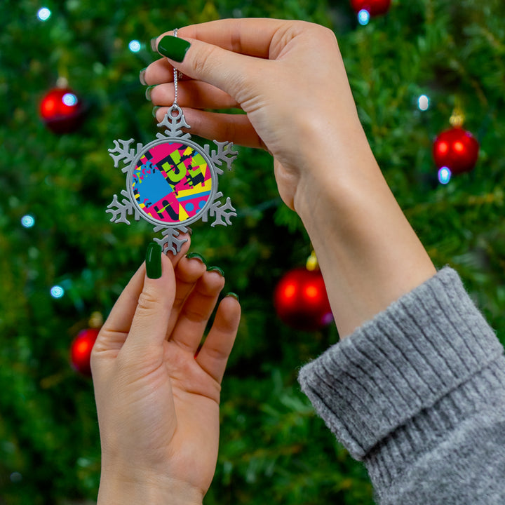 Custom Pewter Snowflake Ornament – Neon Geometric Holiday Gift Trend