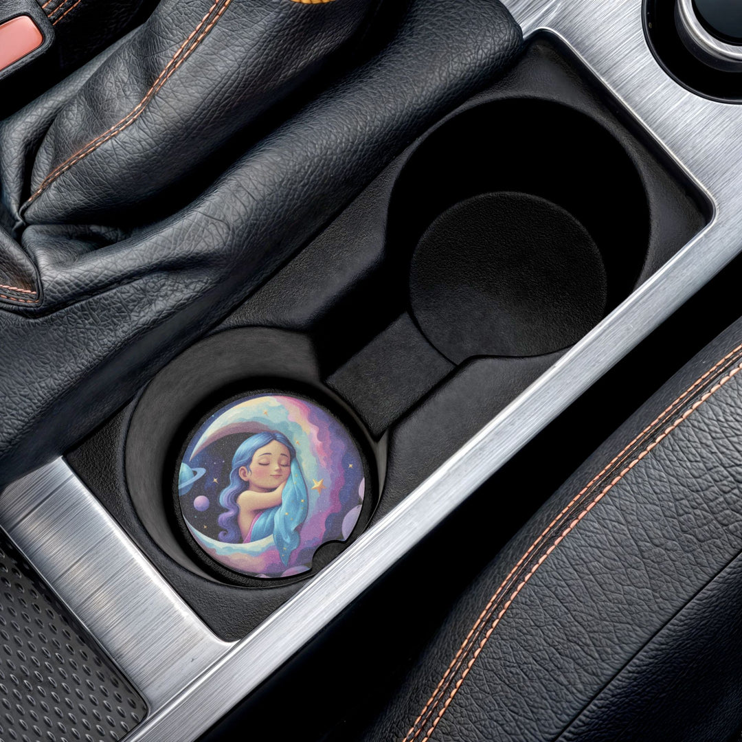 Dreamy Moon Girl Soapstone Car Coaster – Celestial Night Car Accessory