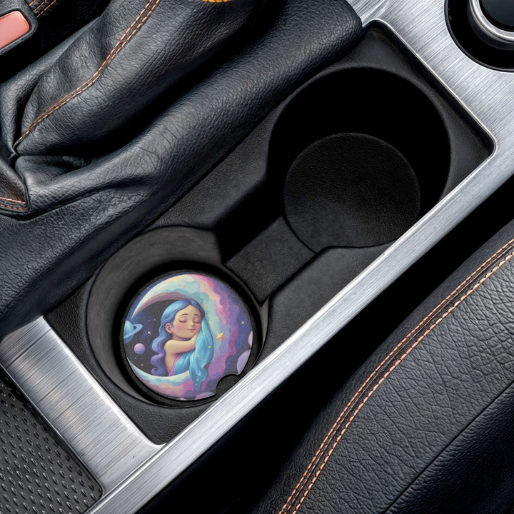 Dreamy Moon Girl Soapstone Car Coaster – Celestial Night Car Accessory
