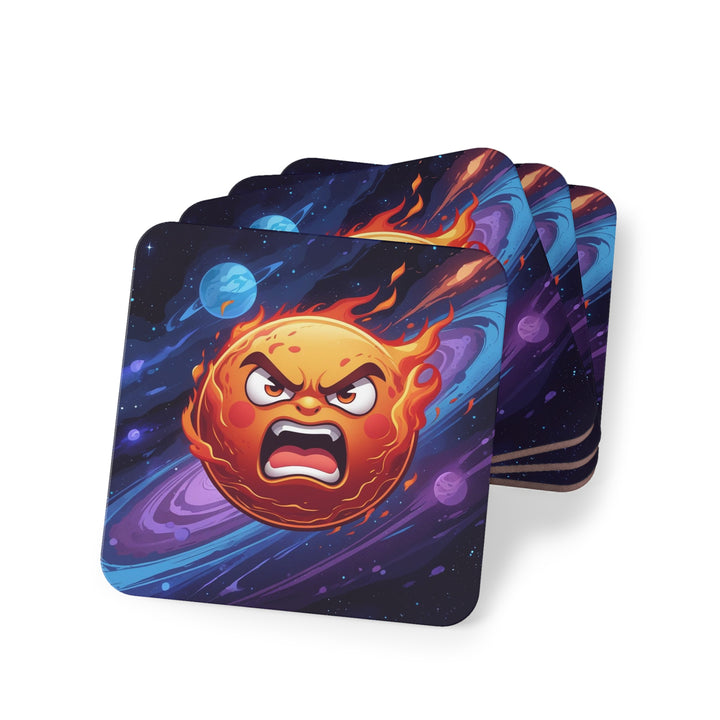 Fiery Cosmic Sun Coaster Set – Bold Cartoon Space Decor for Trendy Homes