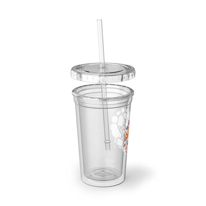 Suave Acrylic Cup 16oz – Double-Wall, Whimsical Café Cartoons, Lid & Straw