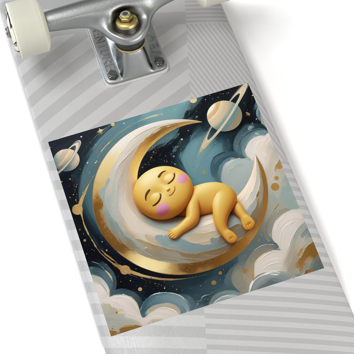 Custom Square Sticker – Sleepy Moon Baby Design, Weatherproof, Removable