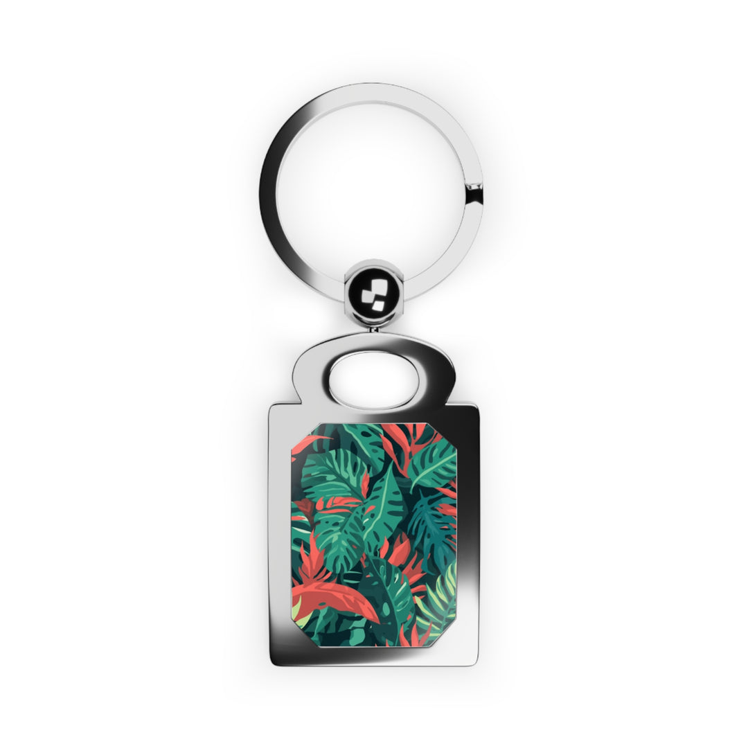 Rectangle Photo Keyring – Tropical Leaf Jungle Vibe, Custom Memory Gift