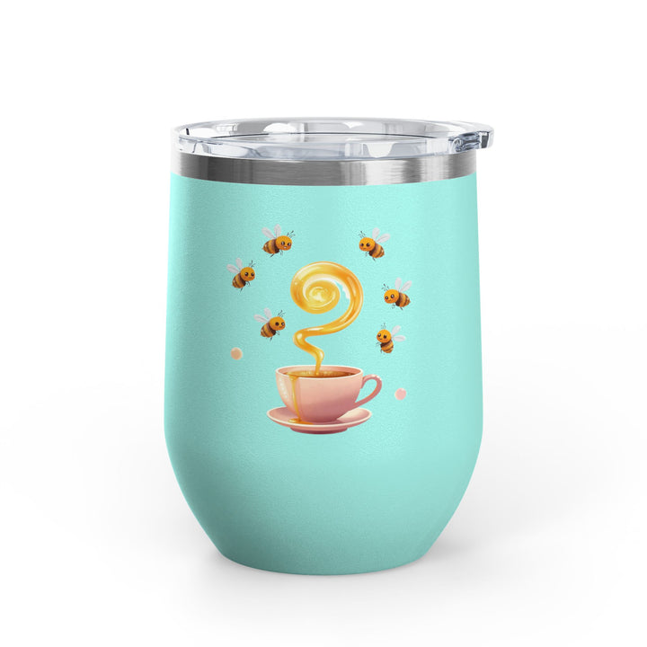 Bee Happy 12oz Stainless Steel Wine Tumbler – Cute Honeybee Pastel Design