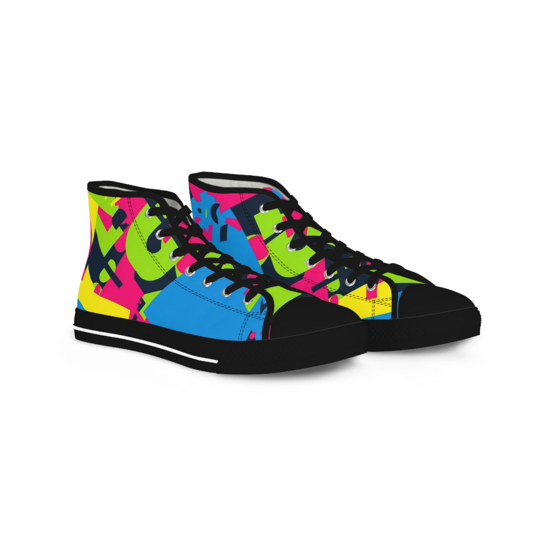 Men's Neon Geometric High Top Sneakers – Bold, Comfy, Streetwear Style