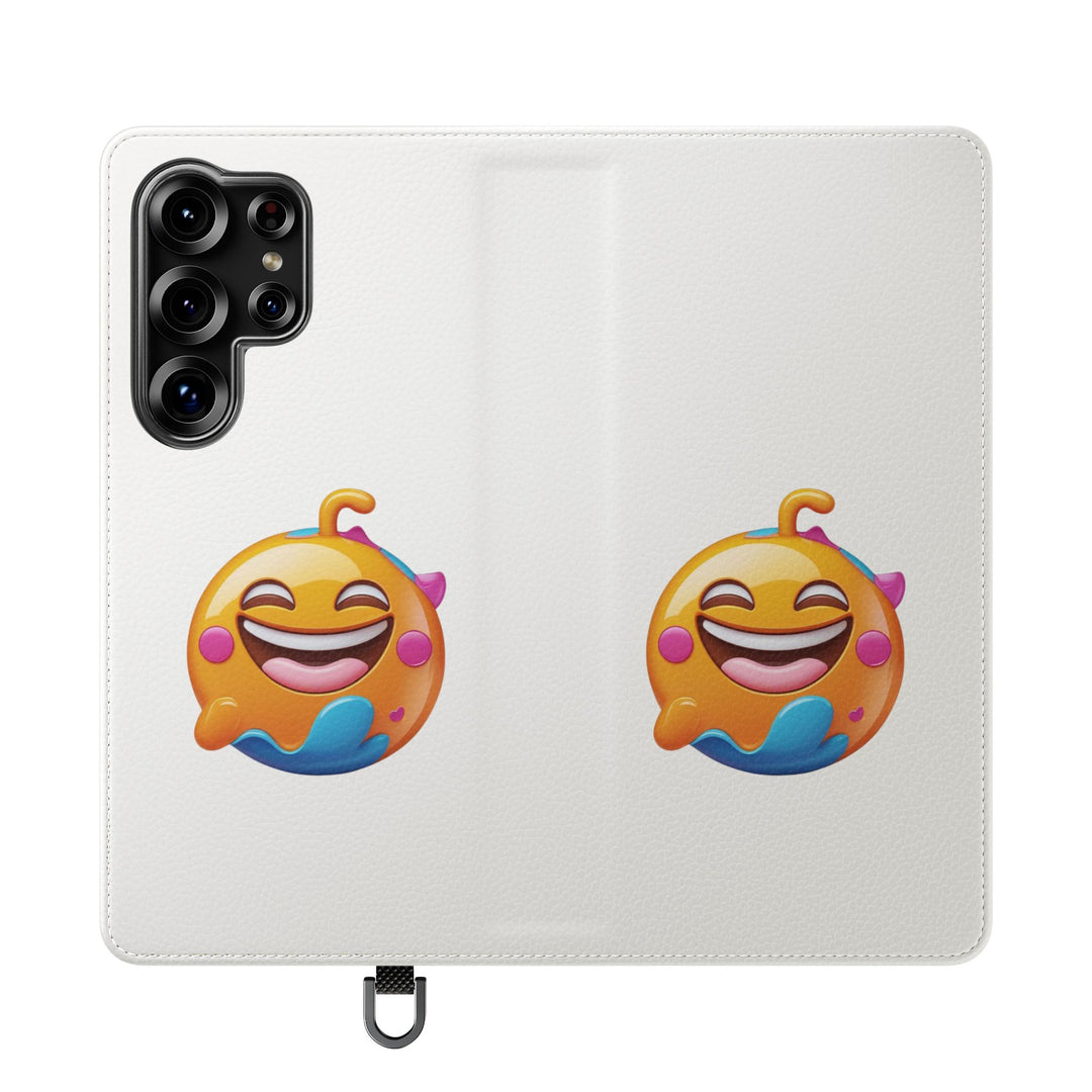 Emoji Joy Premium Flip Case – Fun Vegan Leather Wallet Stand Cover