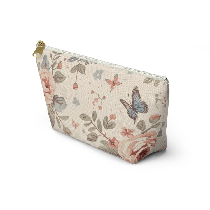 Chic T-Bottom Accessory Pouch – Pastel Floral Roses & Butterflies, Stylish Organizer
