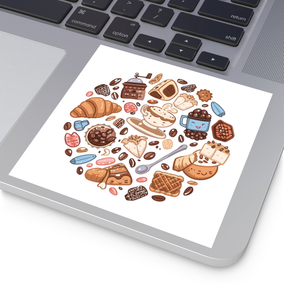 Whimsical Café Laminate Square Stickers – Waterproof, Durable, Trendy!